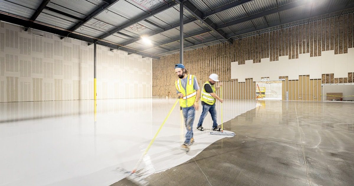 Modern warehouse structure with steel roofing and concrete floors