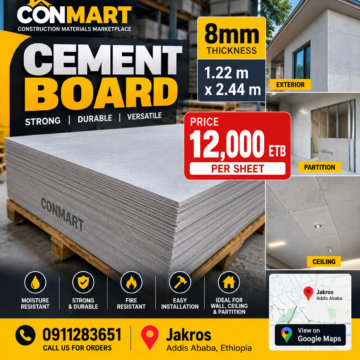 8mm Cement Board – 1.22 × 2.44m